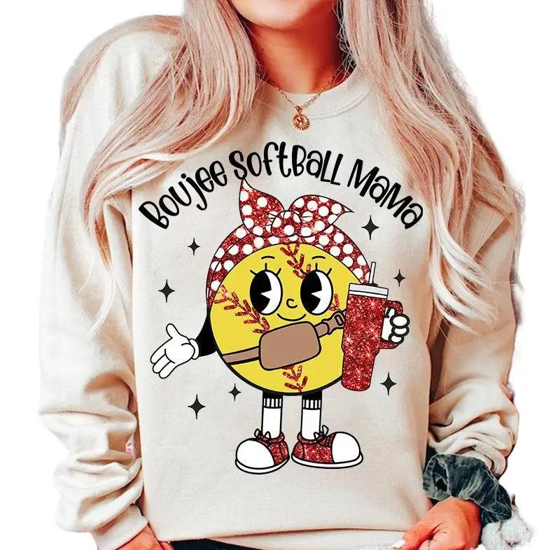 Boujee Softball Mama Sweater, Boujee Softball Cup Sweatshirt, Funny Sports Sweatshirt, Glitter Softball, Softball Mom...