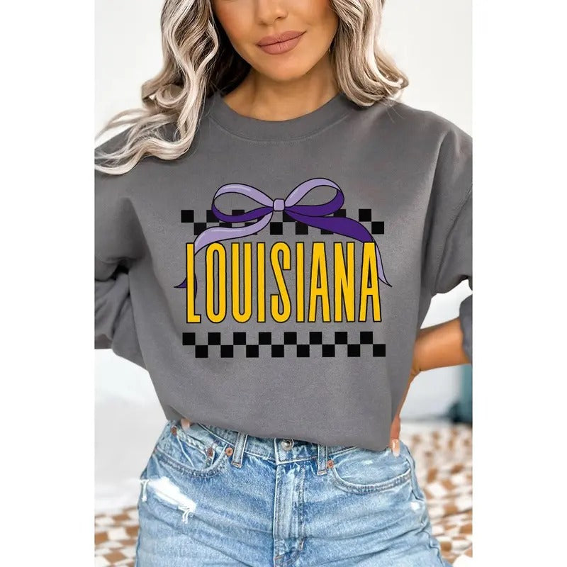 Bow Louisiana Check Heavy-weight Crew Sweatshirt Shirt Hoodie | PrintMintTees.com