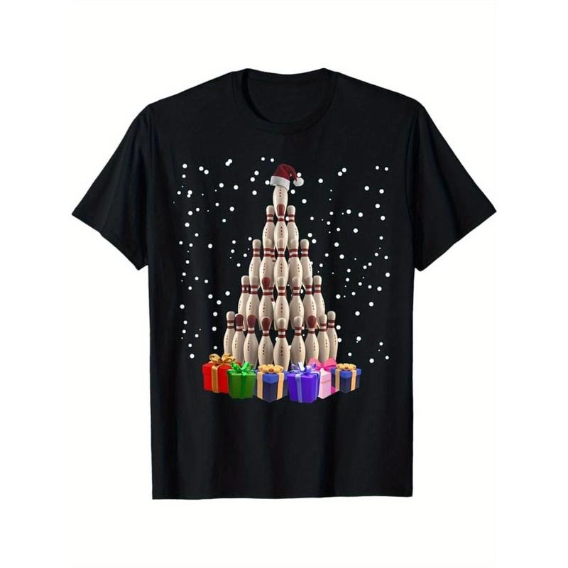 Bowling Christmas Tree Funny Xmas Matching Family Men T-Shirt, 100% Cotton, Gifts for Men Dad Husband Grandpa, S-XXXL,...