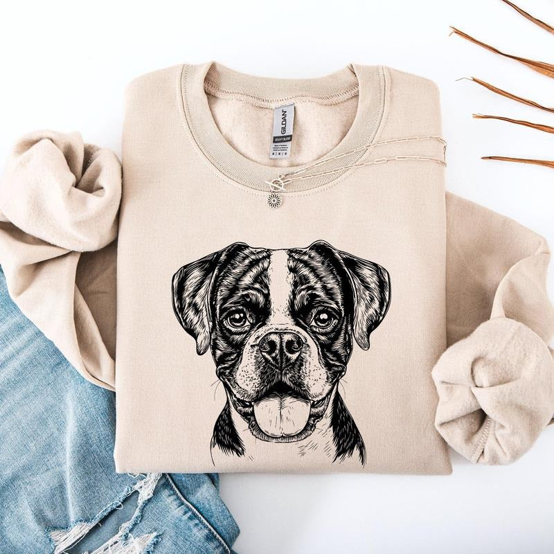 Boxer, Dog Lover Apparel, Pet, Dog Breed, Cute Sweatshirt, Crew Neck, Women's, Crewneck T-Shirts, Hoodie | PrintMintTees.com