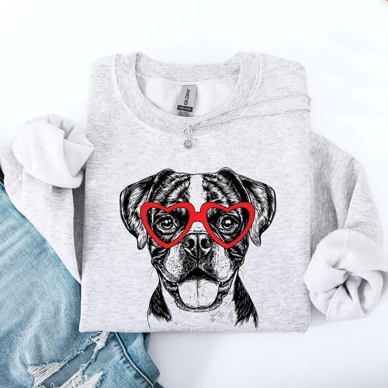 Boxer, Pet, Dog Breed, Valentine's Sweatshirt, Crew Neck, Women's, Crewneck, Valentine's Day, Love, Heart, Cupid Shirt Hoodie