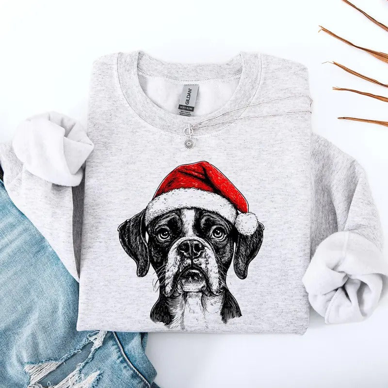 Boxer Santa Dog Dog Lover Pet Crew Neck T-Shirts, Hoodie, Sweatshirt