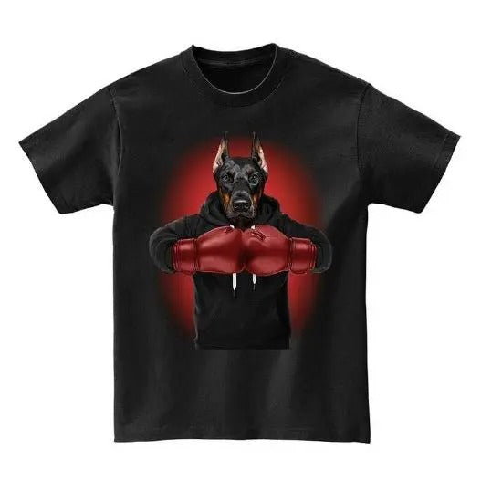 Boxing Doberman Dog, Martial Arts Fighter Warrior - Short Sleeve Unisex, Men, Women, Youth T-Shirt Made in USA Hoodie...