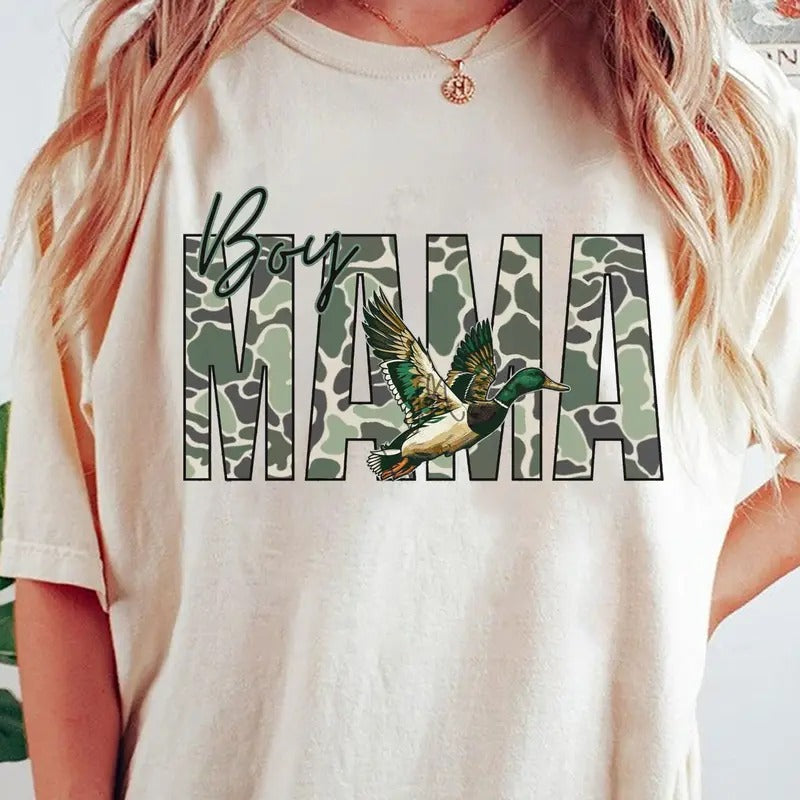 Boy Mama Camo Ducks Hunting Crewneck Shirt, Camo Mama Tee, Mallard Ducks Mama Hunting Camo Tee Hoodie Sweatshirt