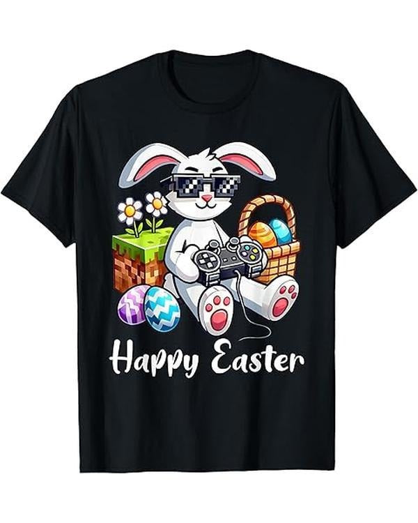 Boys Happy Easter Day Bunny Egg Video Game Kids Mens Gamer T-Shirt, Graphic tee, Fashion Cotton, Gift for her, Gift for...