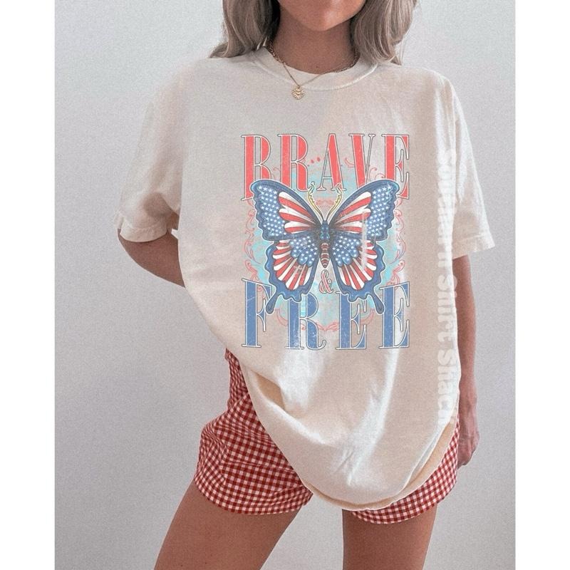 Brave and Free Butterfly t shirt  | Ivory comfort colors t shirt | 4th of July T shirt Hoodie Sweatshirt | PrintMintTees.com