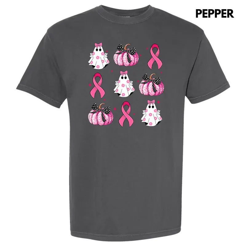 Breast Cancer Ribbon Ghost Collage Comfort Colors T-Shirt 'NLB' Hoodie Sweatshirt | PrintMintTees.com