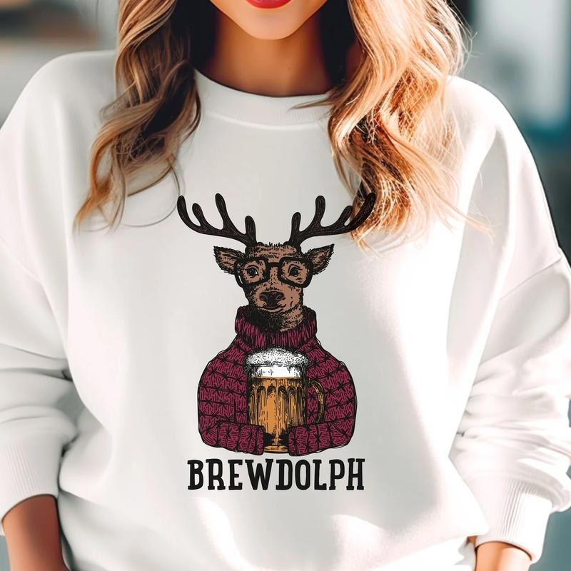 Brewdolph Beer Sweatshirt, Funny Christmas Sweater, Men Christmas Hoodie, Christmas Beer Sweatshirt, Cotton Long Sleeve Shirt
