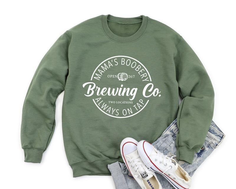 Brewing Co Mama Sweatshirt, Mama's Boobery Sweater, Funny Breast Feeding Crewneck Sweatshirt, New Mom, Mother's Day...