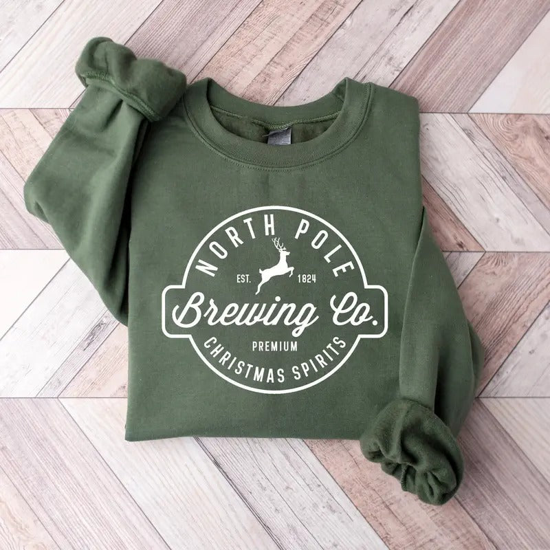 Brewing Co North Pole Sweatshirt, Christmas Sweatshirt, Xmas Christmas Crewneck, Holiday Sweatshirt, Winter Sweatshirt,...