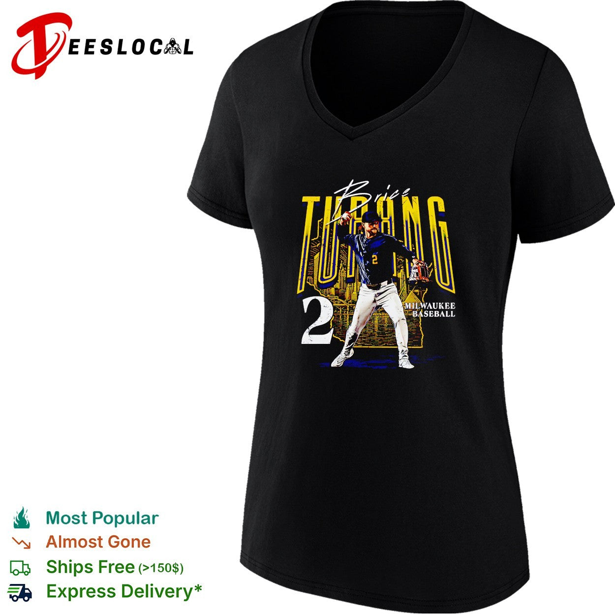 Brice Turang Milwaukee Brewers baseball number 2 shirt