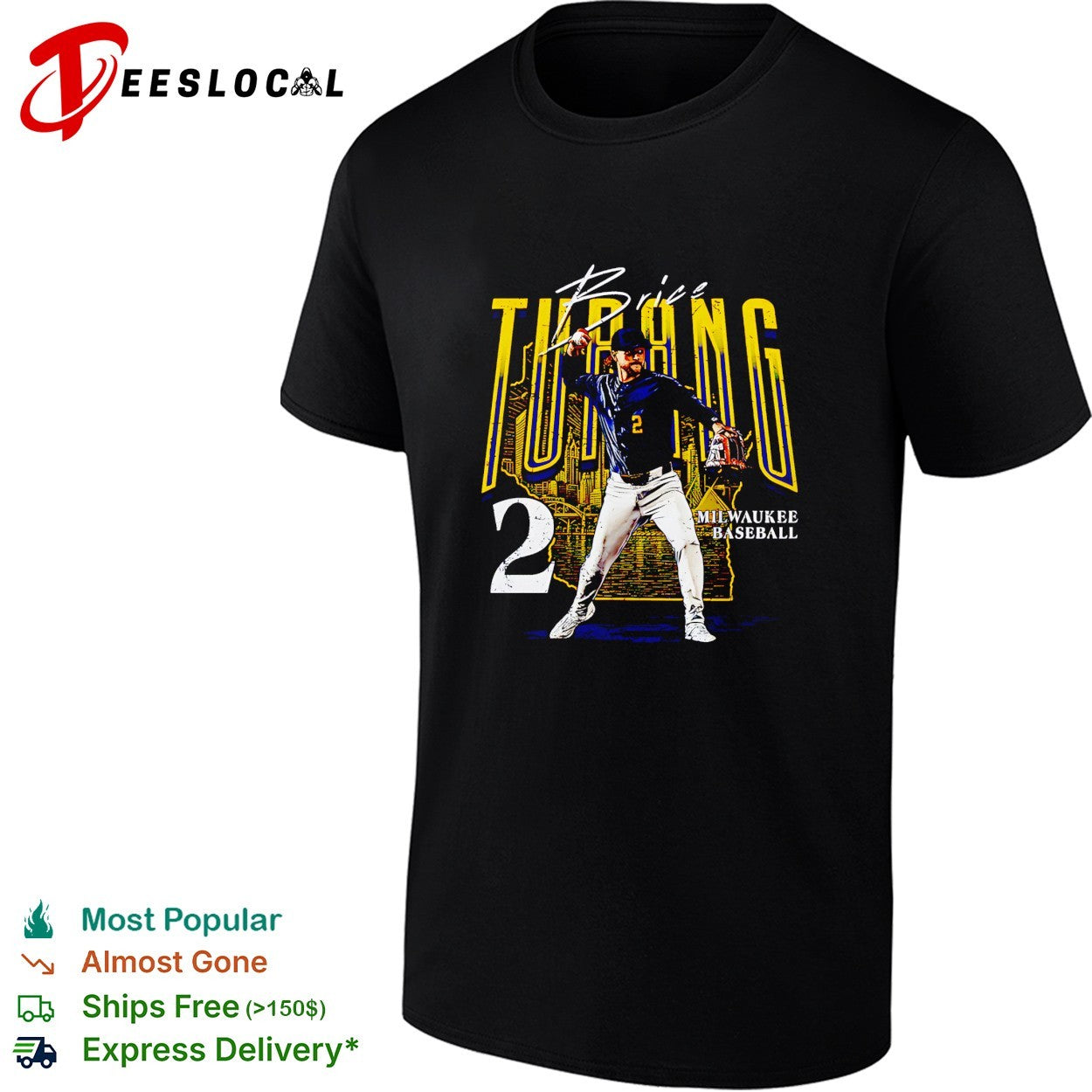 Brice Turang Milwaukee Brewers baseball number 2 shirt