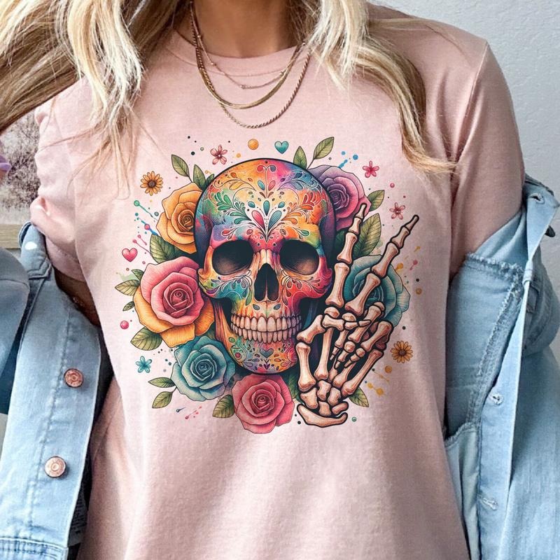 Bright Floral Sugar Skull Floral Skeleton Sugar Skull Girly Top Skull Shirt Hoodie Sweatshirt