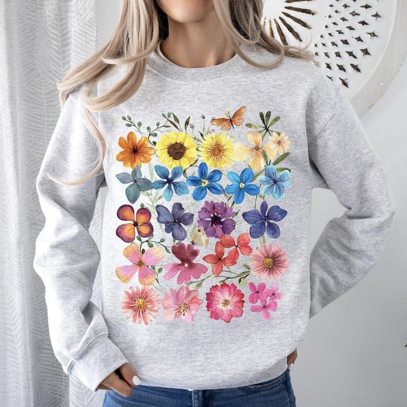 Bright Pressed Flowers Sweatshirt T-Shirts, Hoodie | PrintMintTees.com