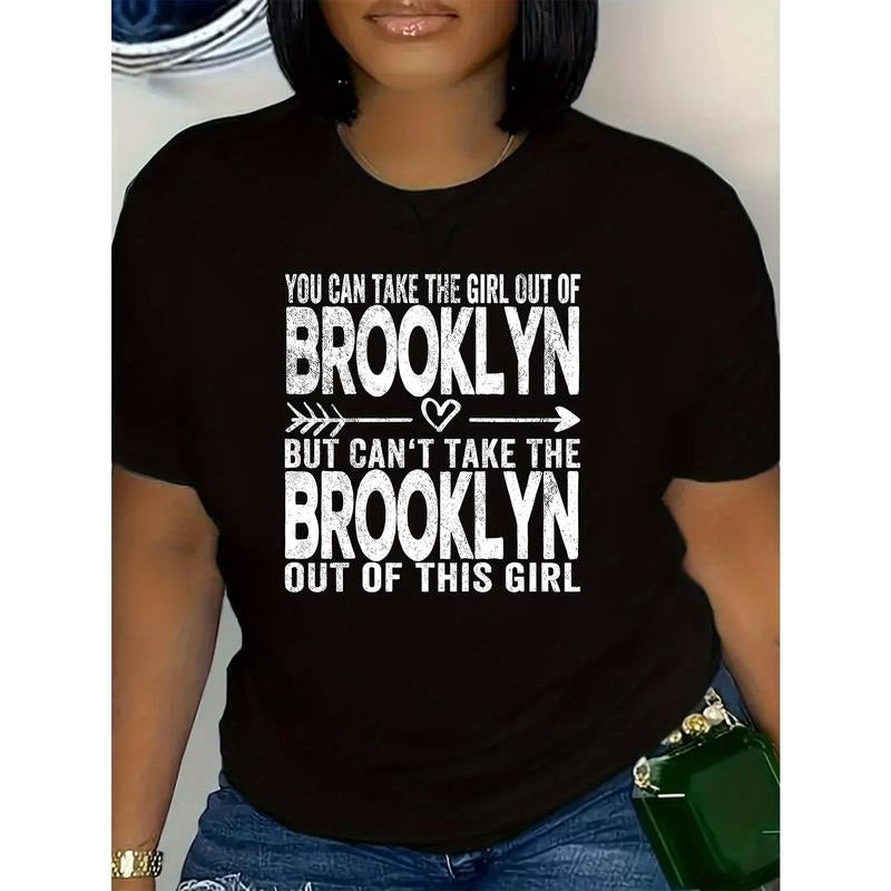 Brooklyn Love Graphic T-Shirt for Women - Casual 100% Cotton Knit Fabric, Geometric Print, All-Season Comfort, Plus Size,...