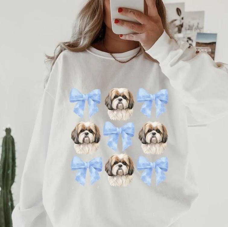 Brown and White Shih Tzu crewneck sweatshirt unisex Soft Pullover Shirt Hoodie | PrintMintTees.com