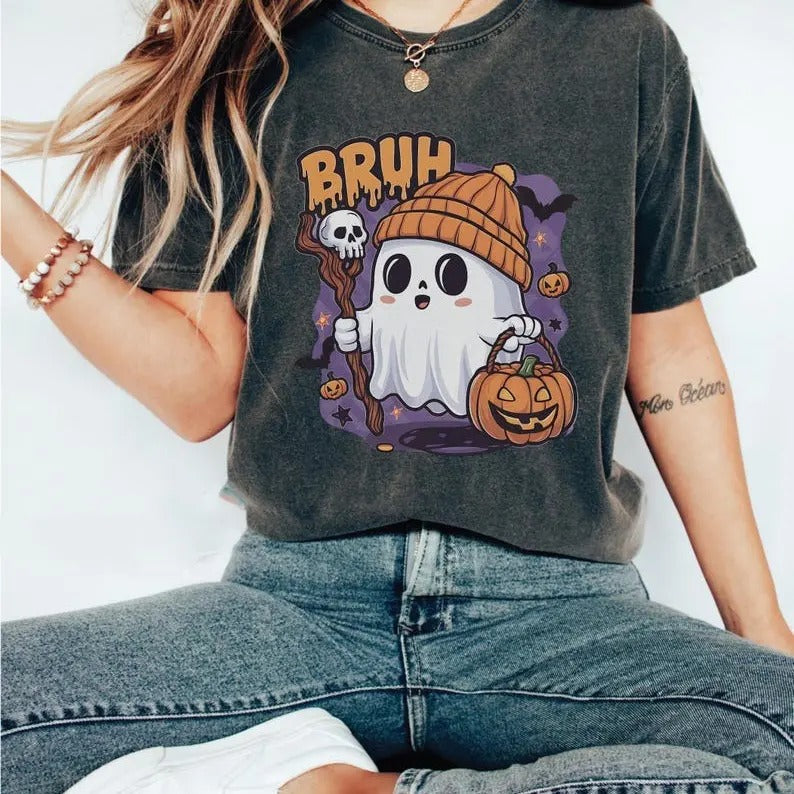Bruh Ghost Halloween Shirt Cute Spooky Season Funny Ghost Shirt Retro Halloween Ghost Costume Shirt Shirt Hoodie Sweatshirt