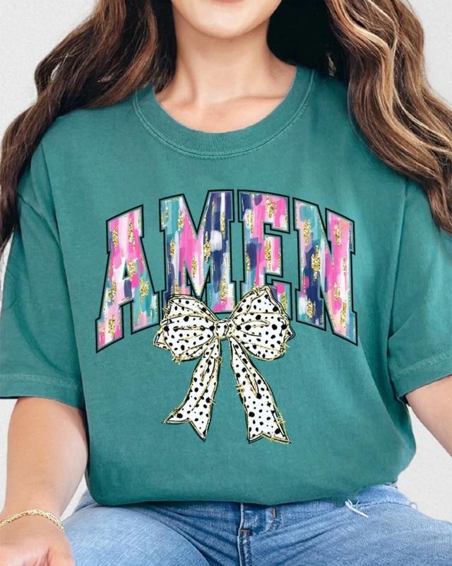 Brushed Amen Bow Comfort Colors Adult Ring-Spun Cotton Tee unisex short sleeve tee Graphic Print T-Shirt Bear Tee Hoodie...