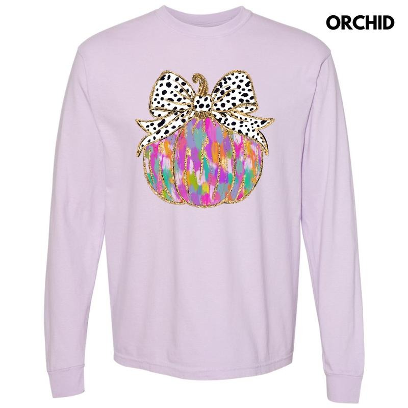 Brushstroke Colorful Pumpkin Long Sleeve Comfort Colors T-Shirt 'NLB' Hoodie, Sweatshirt | PrintMintTees.com