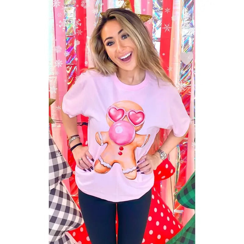 Bubble Gum Gingerbread Christmas Graphic T-Shirt Hoodie Sweatshirt | PrintMintTees.com