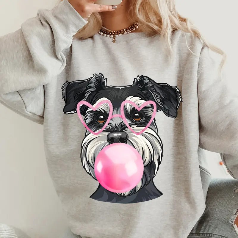 Bubblegum Black Schnauzer Crewneck ~ Sweatshirt Unisex Apparel Relaxed Fit Printed in the USA Clothing Womenswear Casual...