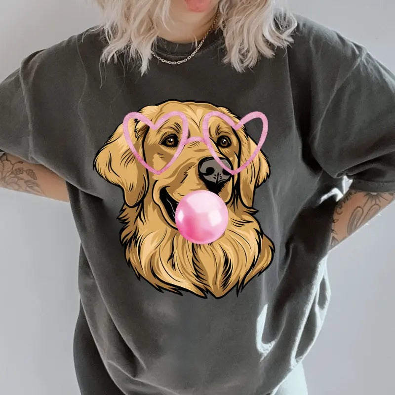 Bubblegum Golden Retriever Shirt ~ Unisex Apparel Relaxed Fit Printed In The USA Clothing Womenswear Casual Comfort...