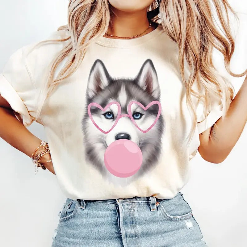 Bubblegum Pomsky Shirt ~ Unisex Apparel Relaxed Fit Printed In The USA Clothing Womenswear Casual Comfort Cotton Top...