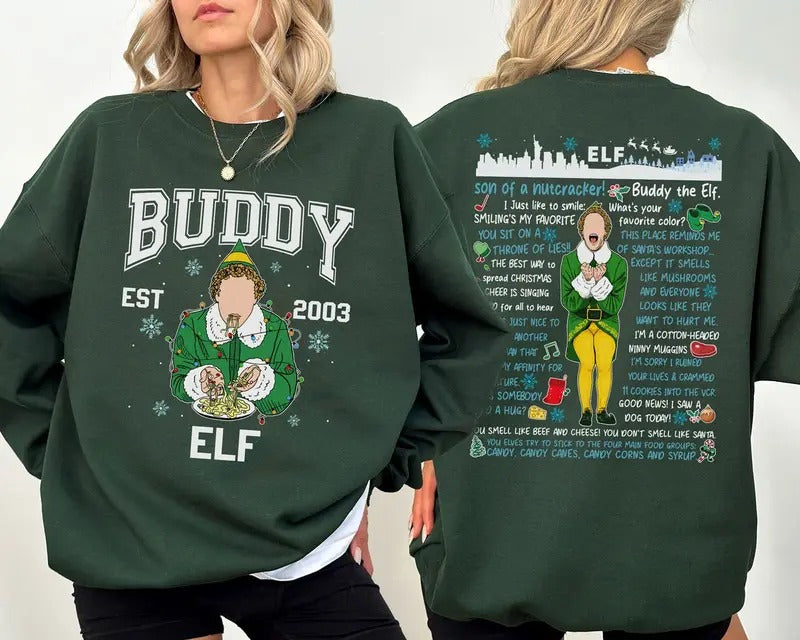 Buddy Elf Christmas Shirt, Buddy Elf Shirt, Elf Christmas Sweatshirt, Funny Christmas Shirt, Xmas Classic Movie 90s Tee,...