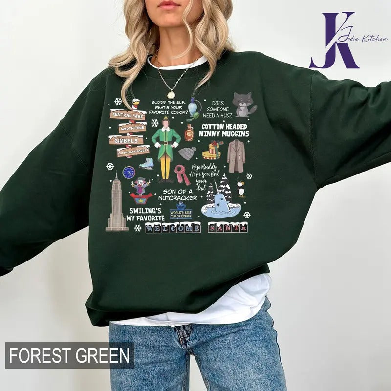 Buddy Elf Holiday Guide Sweatshirt, Christmas Elf Movie Sweater, Christmas Movie Sweater, Funny Xmas Christmas Movie Tee...