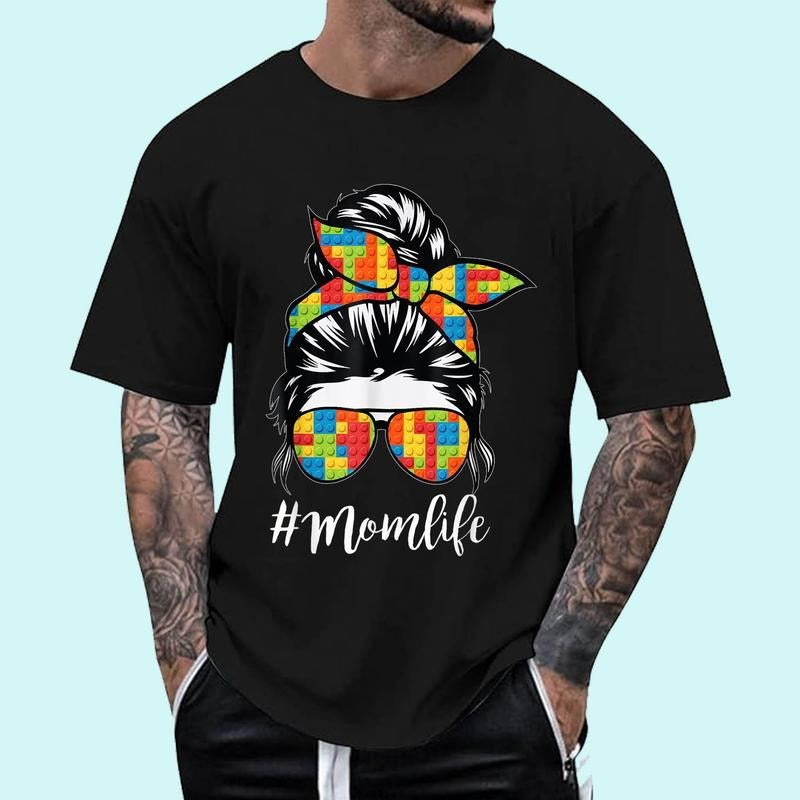 Building Block Messy Bun Mom Life Master Builder Mothers Day Unisex T-Shirt, Cotton 100%, Top Trending Fashion Hoodie,...