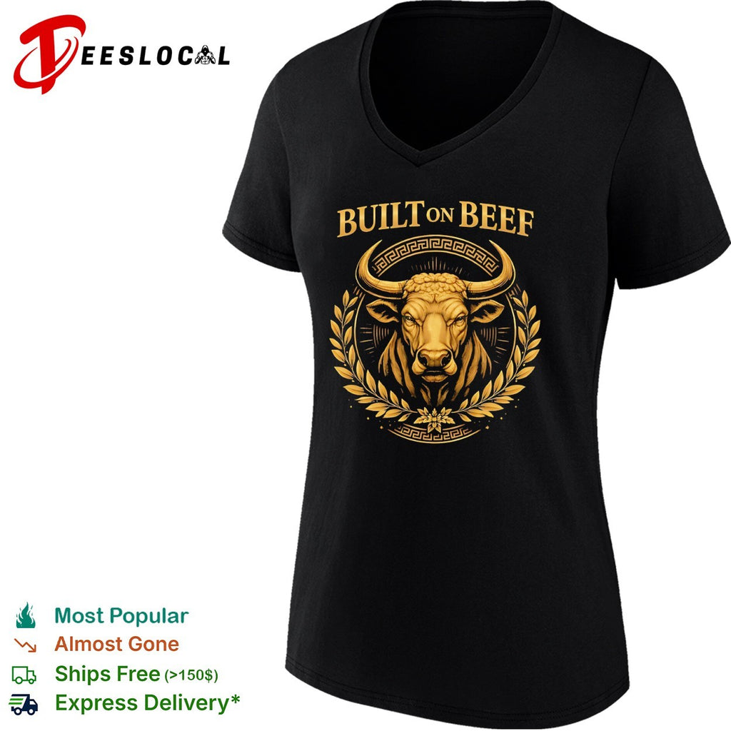 Built on Beef Gold Bull Emblem Laurel Greek Pattern Agricultural Cattle Farm shirt