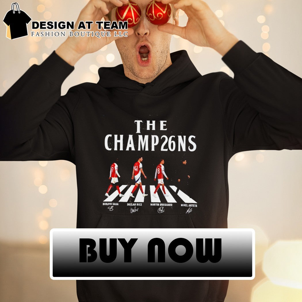 Bukayo Saka Declan Rice Martin Odegaard Mikel Arteta Arsenal FC The Champions signatures Abbey Road shirt