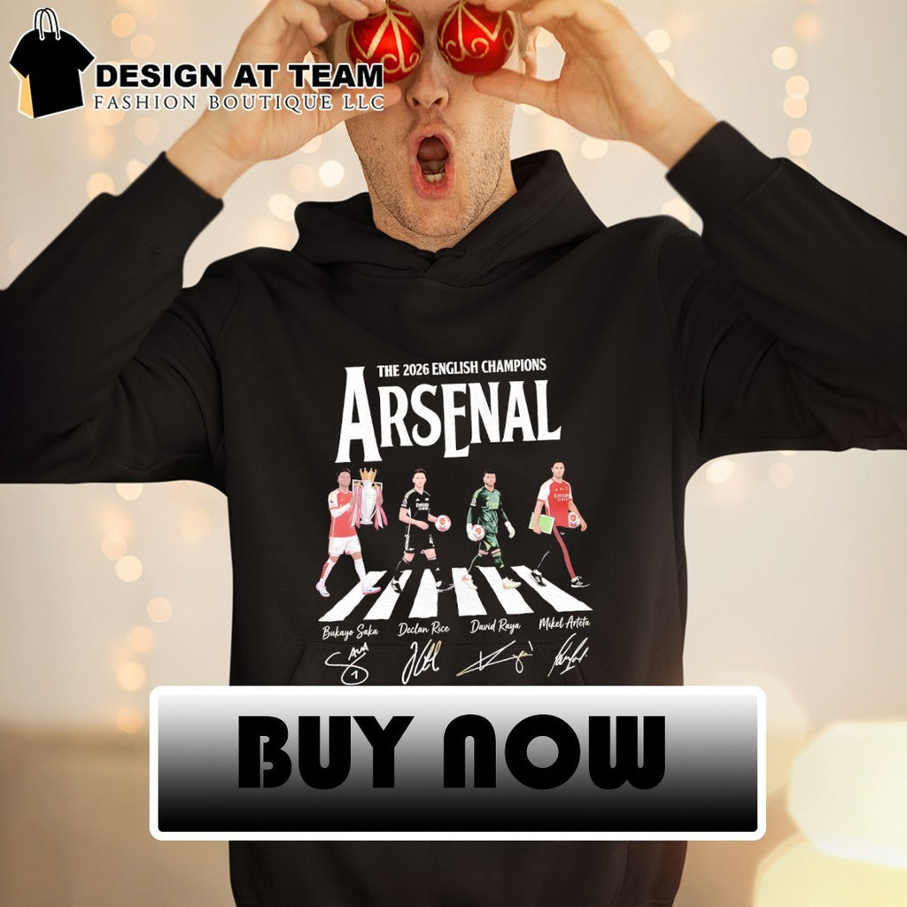 Bukayo Saka Declan Rice Mikel Arteta David Raya Arsenal The 2026 English Champions signatures shirt