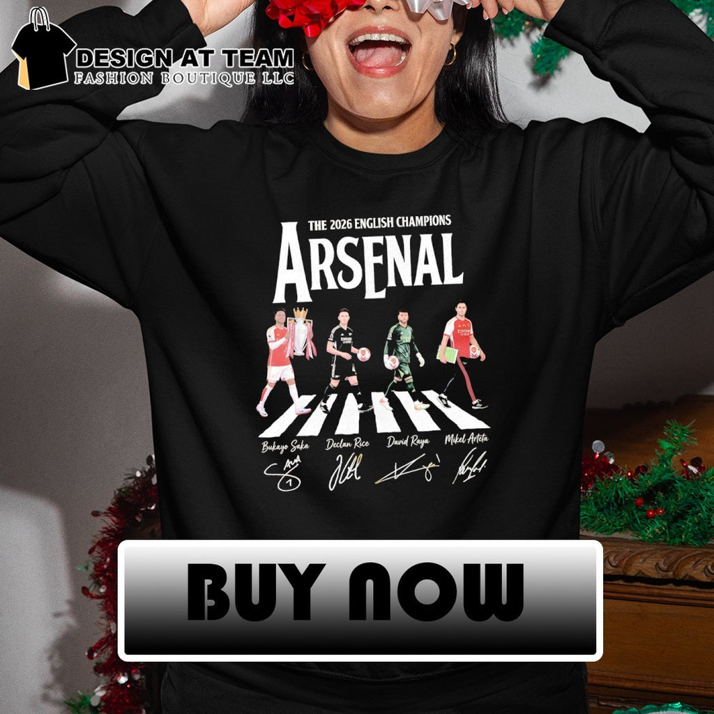Bukayo Saka Declan Rice Mikel Arteta David Raya Arsenal The 2026 English Champions signatures shirt
