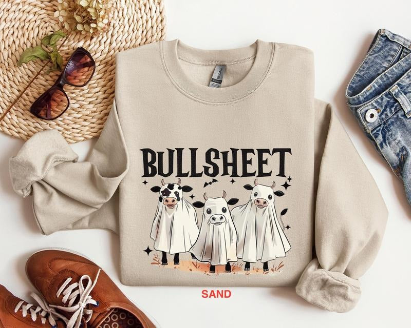 Bull Sheet Sweatshirt Halloween Ghost Cow Shirt Halloween Sweatshirt Happy Halloween Shirt Halloween Ghost Shirt...