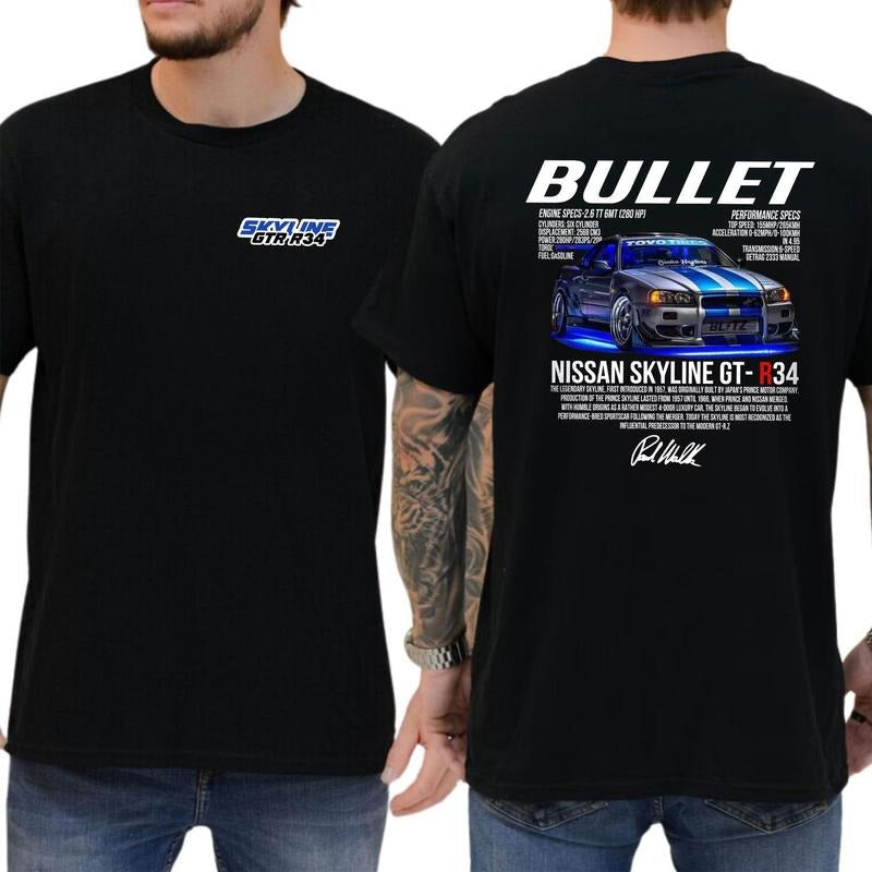 Bullet Skyline Nissan Gtr T-shirt Fast Car T-shirt Soft Fabric Short Sleeve Shirt Hoodie Sweatshirt | PrintMintTees.com