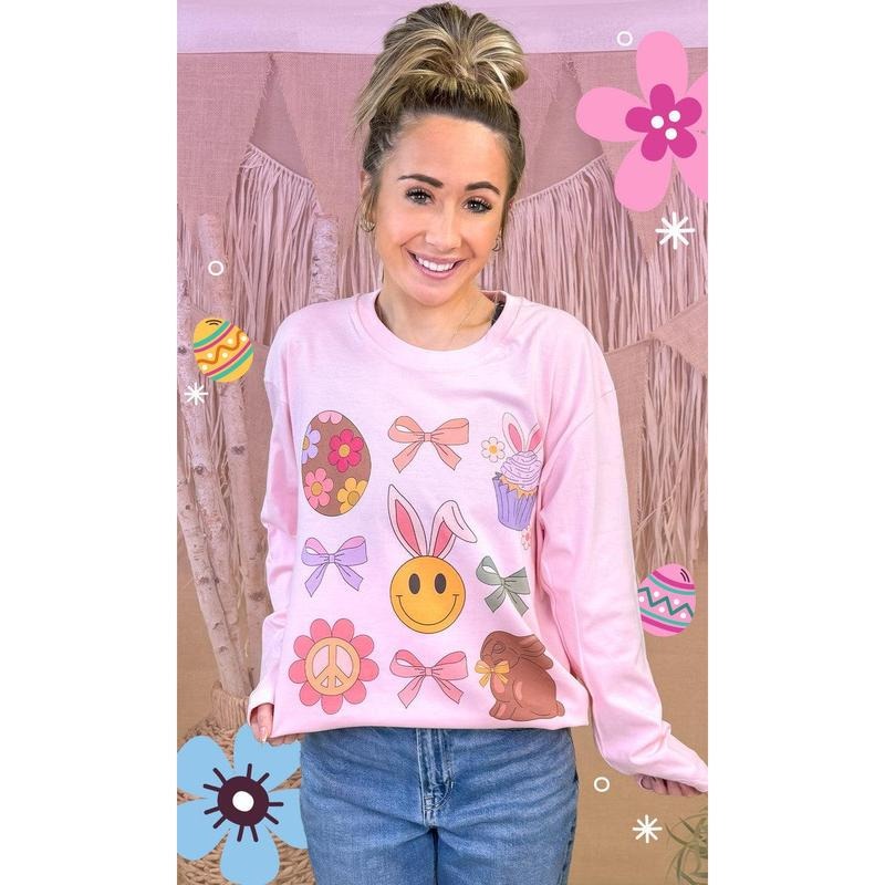 Bunnies and Bows Easter Graphic Long Sleeve T-Shirt Hoodie Sweatshirt | PrintMintTees.com