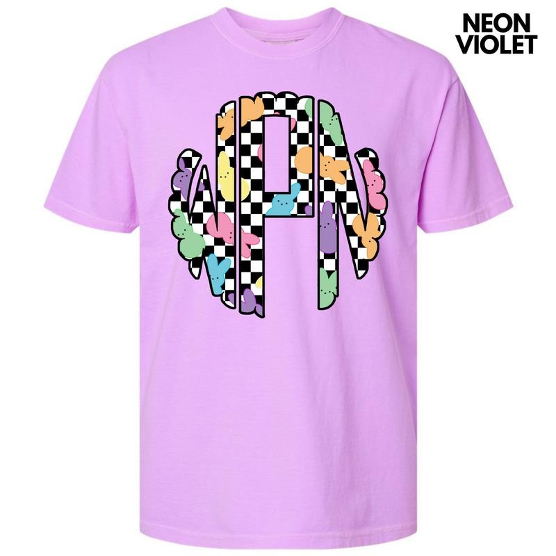 Bunny Checkered Monogram Comfort Colors T-Shirt 'NLB' Hoodie Sweatshirt | PrintMintTees.com