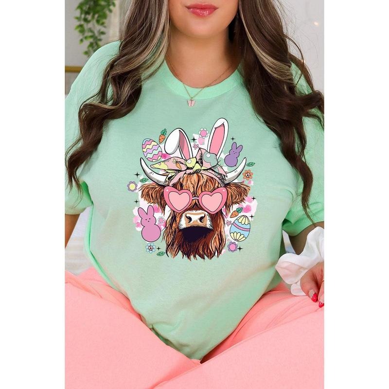 Bunny Hoppin' Highland Cow Combed Cotton T-Shirt Hoodie Sweatshirt | PrintMintTees.com