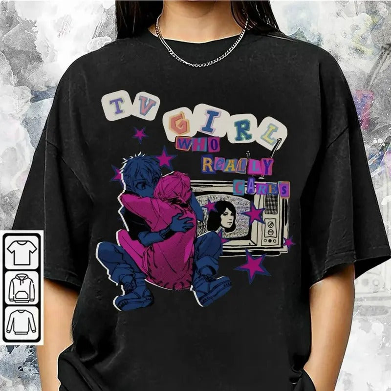 Burdyclothing BlvckStyle TV Girl Comic Shirt, Who Realy Care, Vintage French Exit Music Band Y2K Aesthetic Gift Unisex...