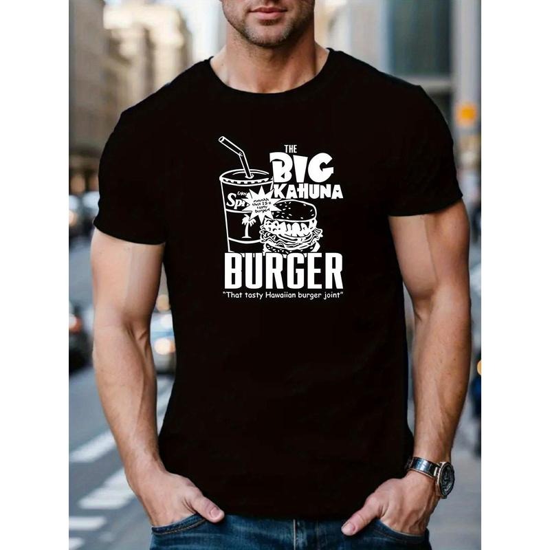 Burger And Beverage Sketch Print Men's Regular Fit T-shirt, Breathable Chic Round Neck Tee, Comfortable Meticulously...