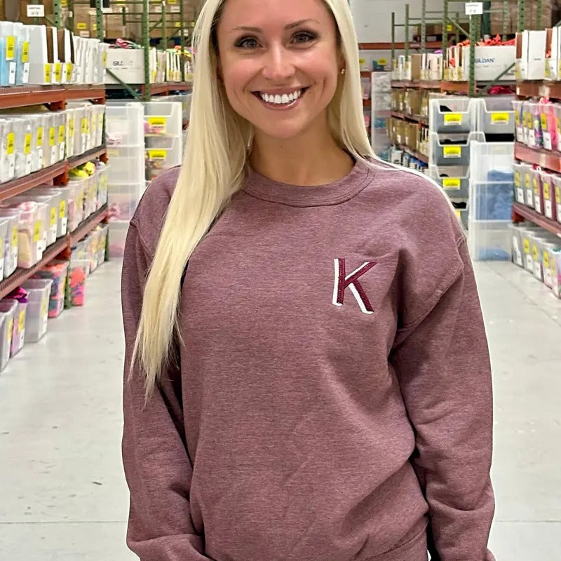 Burgundy Embroidered Initial Sweatshirt (S-XL) Shirt Hoodie | PrintMintTees.com