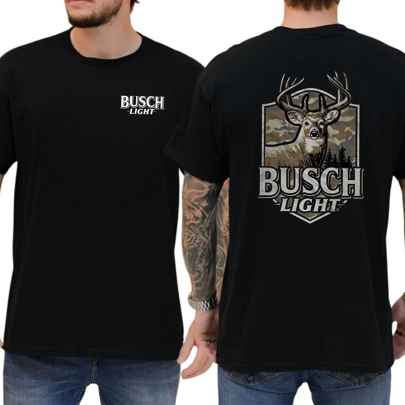 Busch Light Buck Camo Shield T-shirt Soft Fabric Short Sleeve Shirt Cotton Top Menswear Hoodie Sweatshirt | PrintMintTees.com