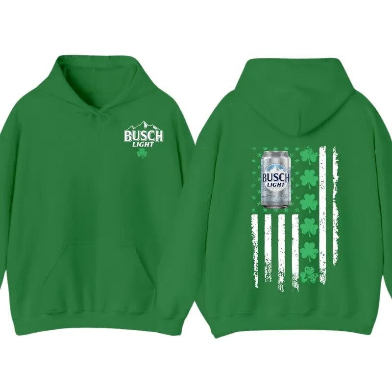 Busch Light Flag With Shamrocks For St. Patrick's Day T-Shirt Hoodie, Unisex Hoodie Sweatshirt | PrintMintTees.com