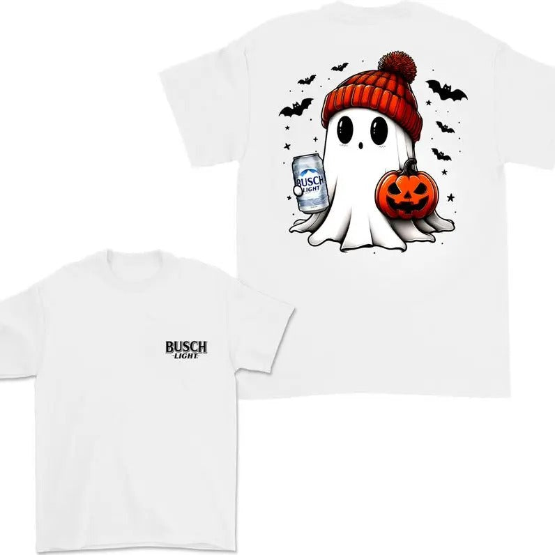 Busch Light Ghost Cute Pumpkin Halloween 2 Sided T-Shirt, Busch Light Shirt For Men And Women, Halloween Pumpkin Trendy...