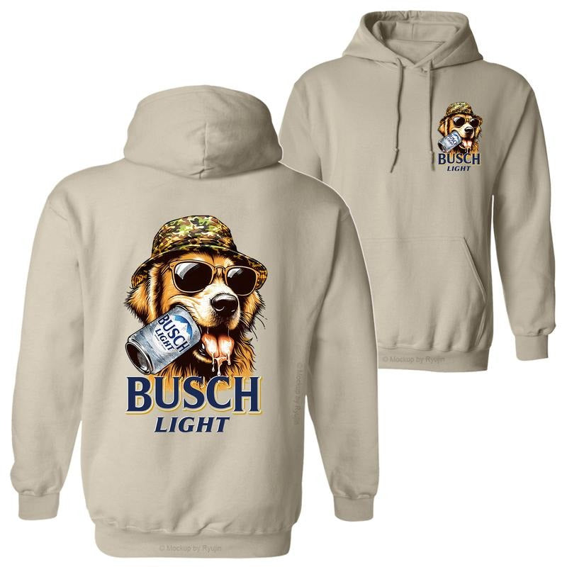 Bush Light Golden Retriever Hunting Dog Hoodie T-Shirt, 2 Sided Graphic Printed Unisex Classic Comfort Cotton T-Shirt...