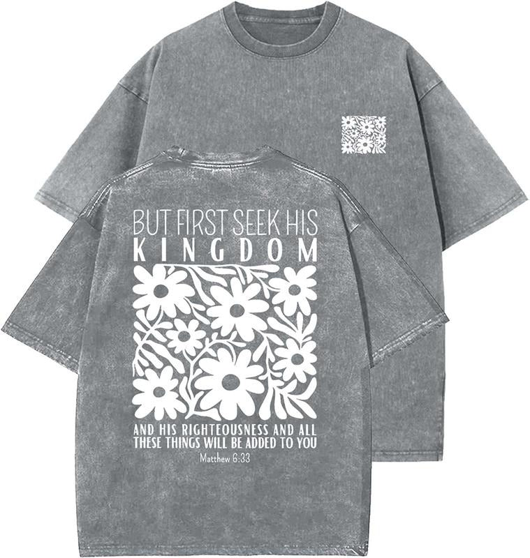 But First Seek His Kingdom Unisex Washed T-Shirt, Christian t shirts, Vintage 90s Graphic Tee, Gift Top Womenswear Cotton...