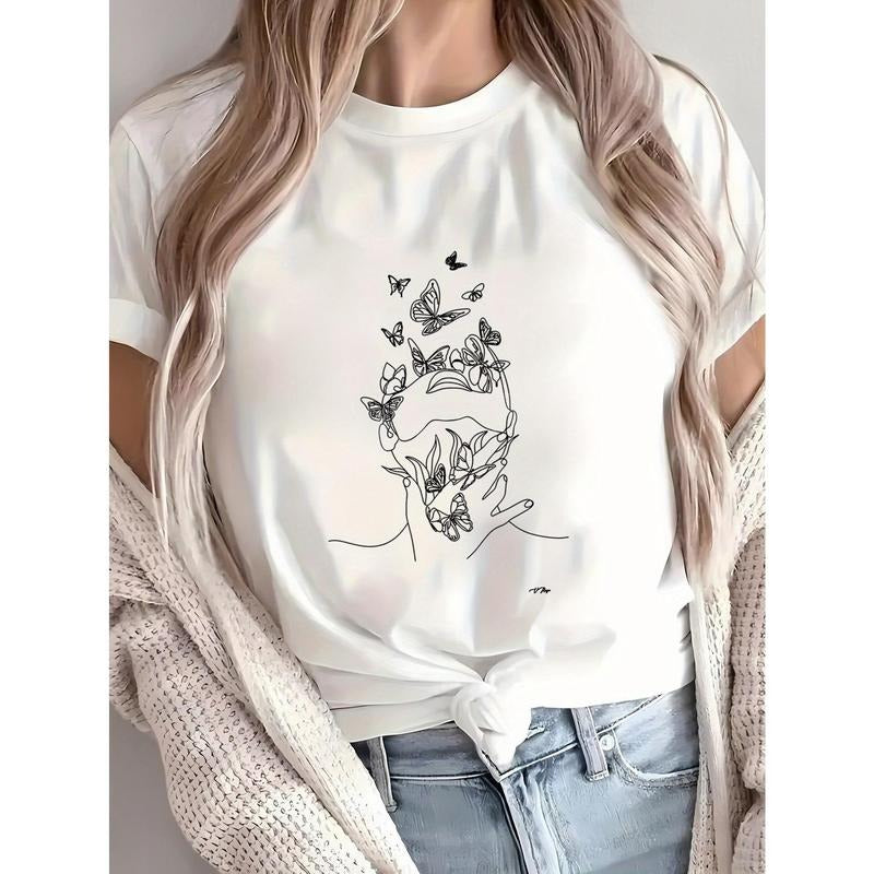 Butterfly  Women'S Printed T-shirt, Short Sleeves, Four Seasons Can Be Worn for Outdoor, Home, Sports Top Gift style 02...