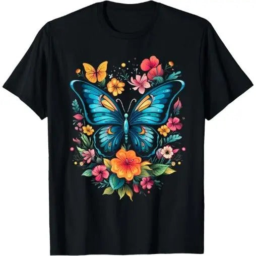 Butterfly With Flowers I Aesthetic Butterfly T-Shirt Made in USA Hoodie Sweatshirt | PrintMintTees.com
