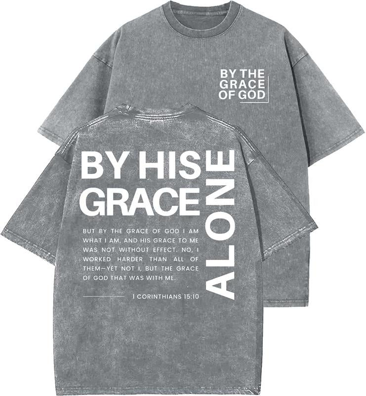 By His Grace Unisex Washed T-Shirt, Christian t shirts, Vintage 90s Graphic Tee, Gift Top Womenswear Cotton Mineral Color...